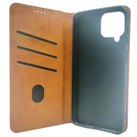 LEATHER FLIP COVER WITH INTERNAL POCKET AND CARD HOLDER FOR SAMSUNG M33 BROWN. LEATHER FLIP COVER WITH INTERNAL POCKET AND CARD HOLDER FOR SAMSUNG M33 BROWN.